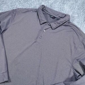 Walter Hagen Polo Shirt Mens 2XL Gray Striped Rugby Golf Performance Long Sleeve